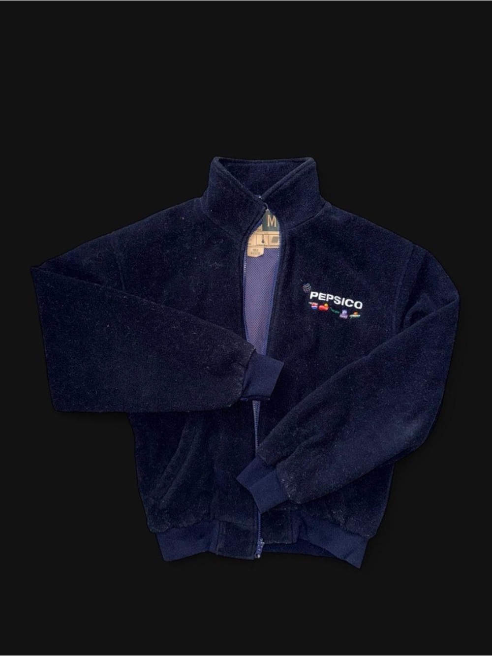 VTG PepsiCo Multi-Logo Employee Fleece Jacket - Navy Blue Size Medium